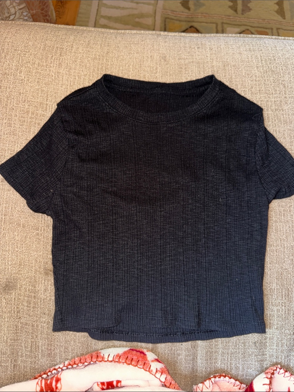 AE Black Ribbed Short-Sleeve Crop Top